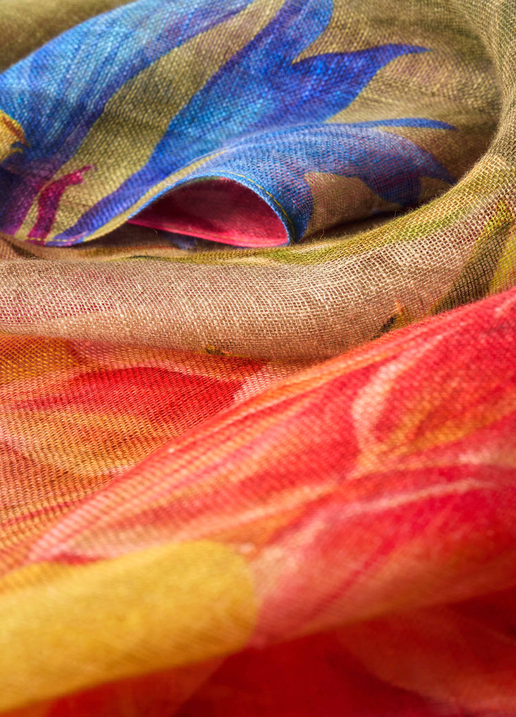 Powder Bountiful Blooms Linen Cotton Scarf