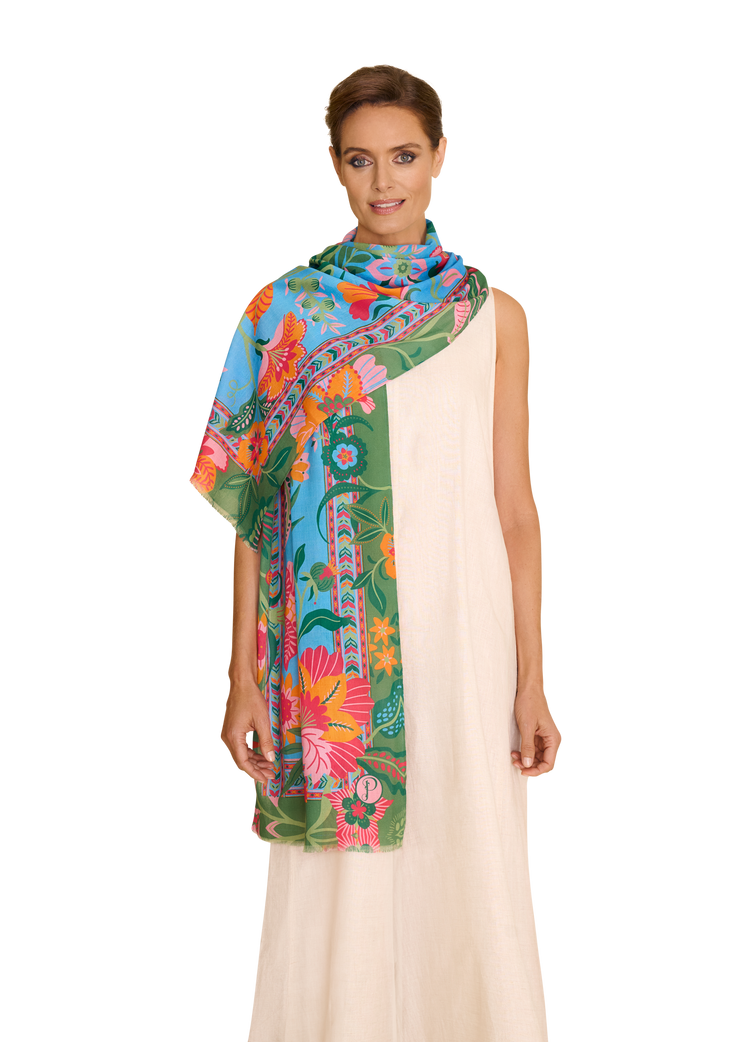 Powder Folky Floral Scarf Cornflower