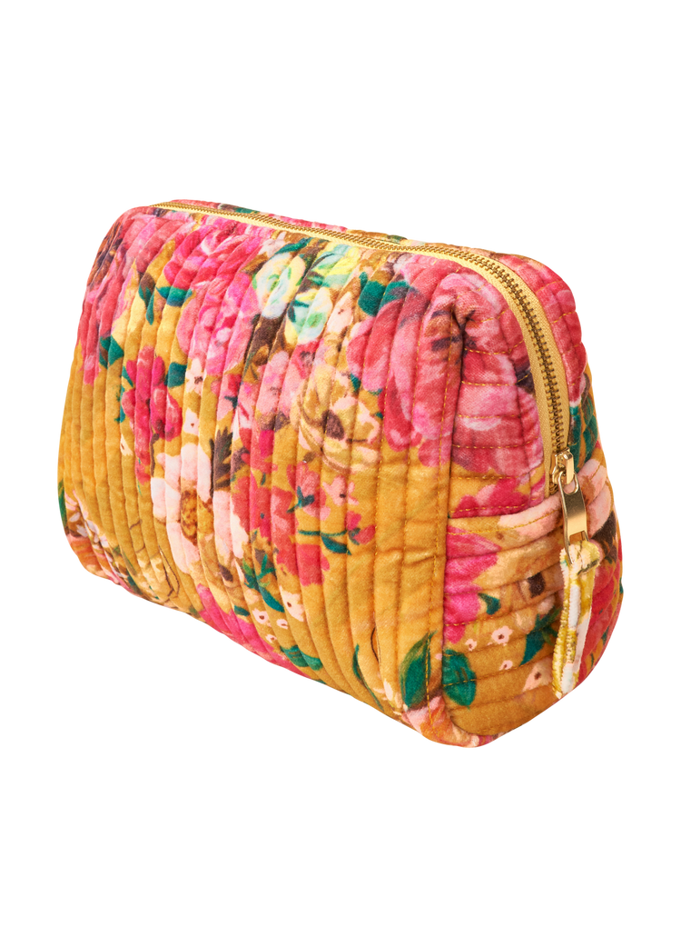 Powder Quilted Wash Bag Impressionist Floral Mustard Cosmetic Bag