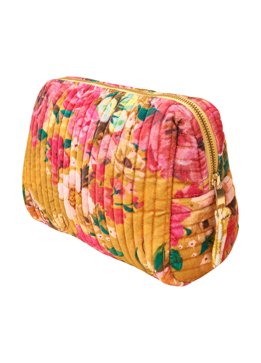 Powder Quilted Wash Bag Impressionist Floral Mustard Cosmetic Bag