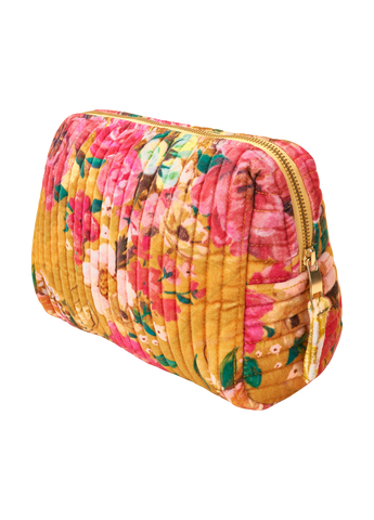 Powder Quilted Wash Bag Impressionist Floral Mustard Cosmetic Bag