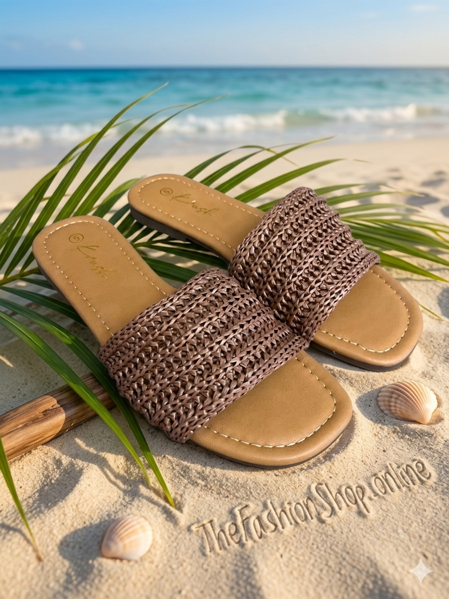 Isabella brown raffia slip on sandals sizes 3-8 (36-41)