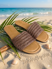 Isabella brown raffia slip on sandals sizes 3-8 (36-41)