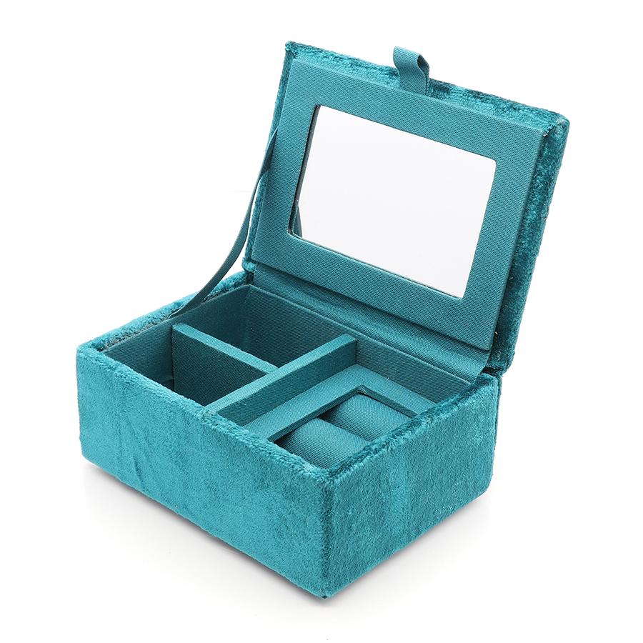 Pom Embroidered Teal Velvet Small Jewellery Box With Hummingbird Embroidery