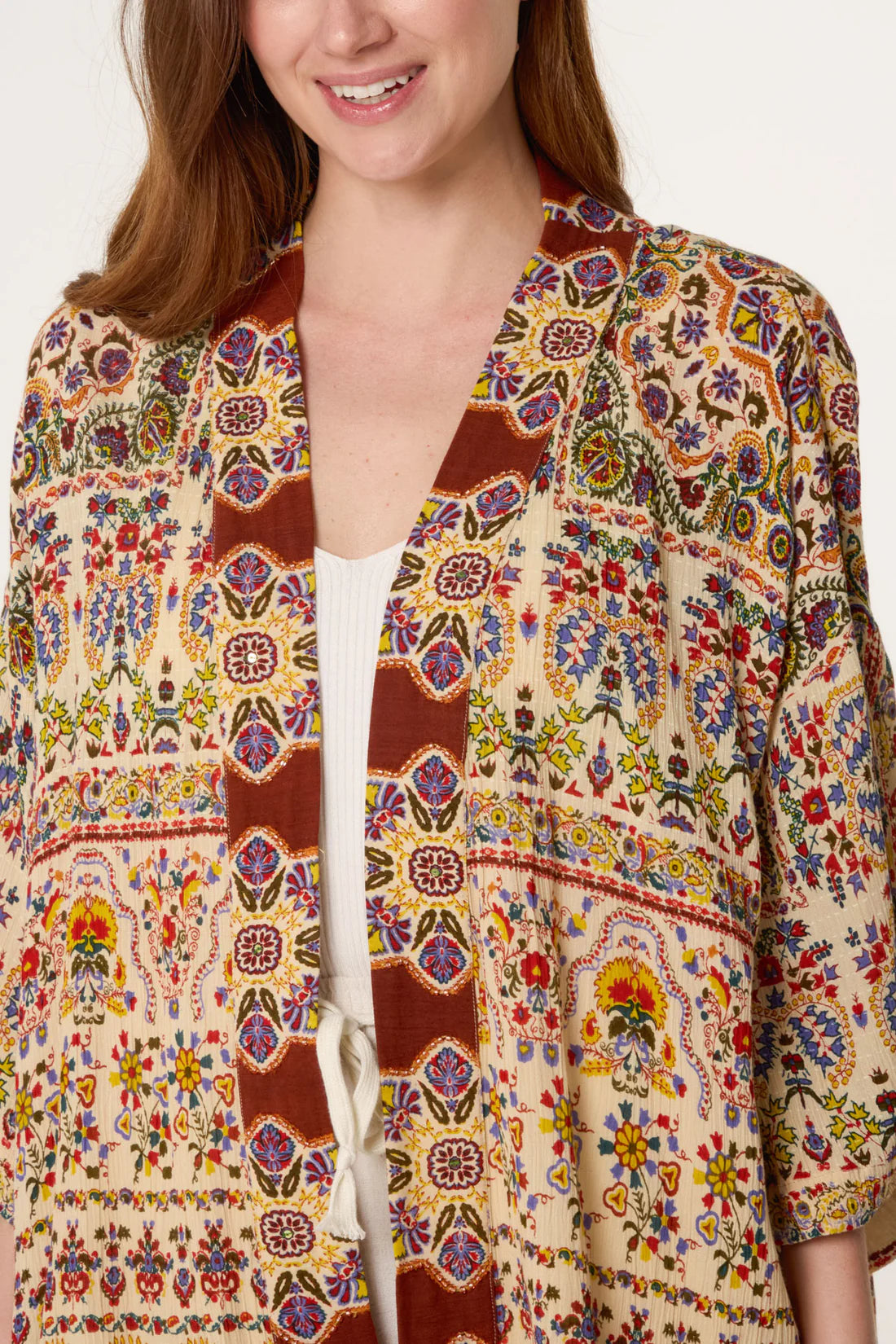 Celia brown paisley embellished kimono 8-20