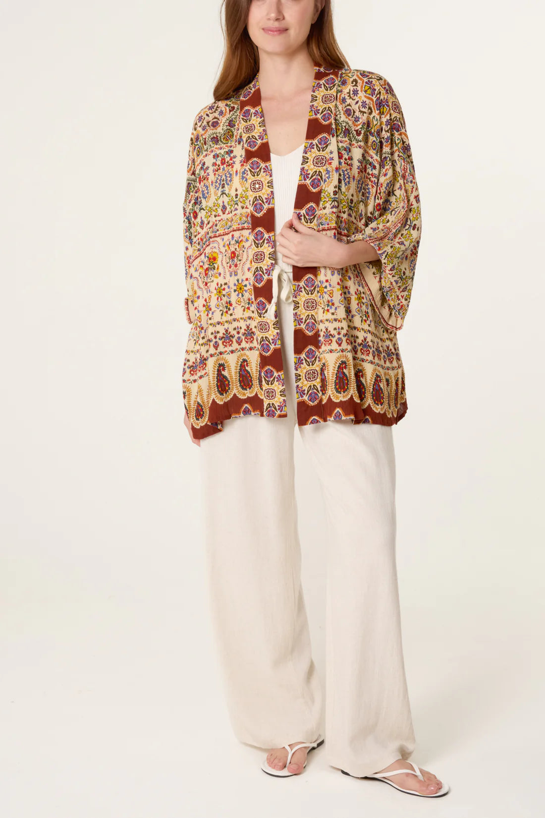 Celia brown paisley embellished kimono 8-20