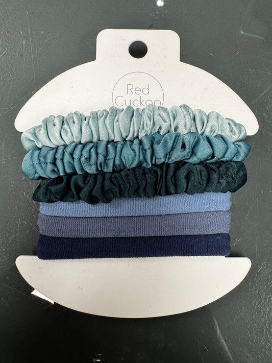 Red Cuckoo blue elastic hair ties six pack