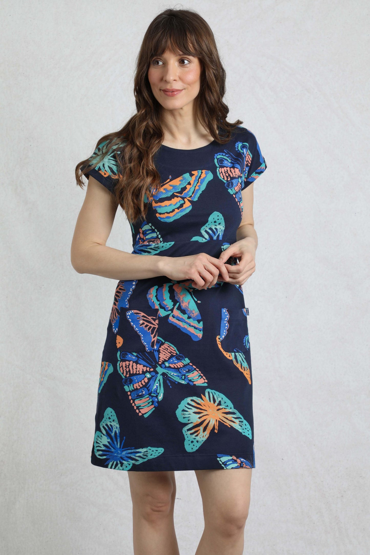 Weird Fish Tallahassee dark blue organic jersey dress sizes 8-22