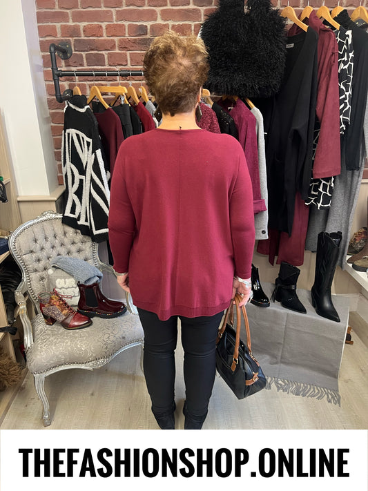 Ellie wine fine knit pocket jumper 14-22