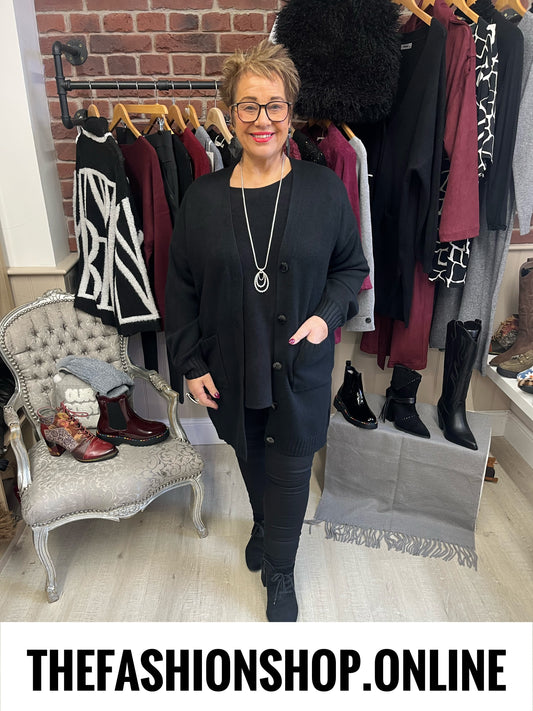 Esther black longline cardigan 14-20
