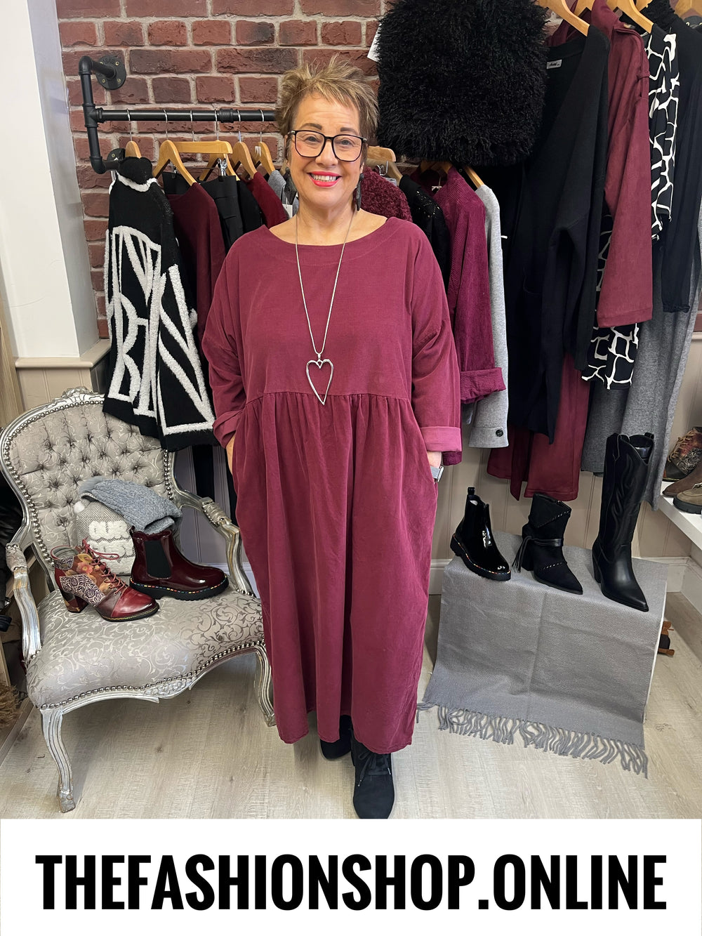 Renata wine needle cord dress 16-20