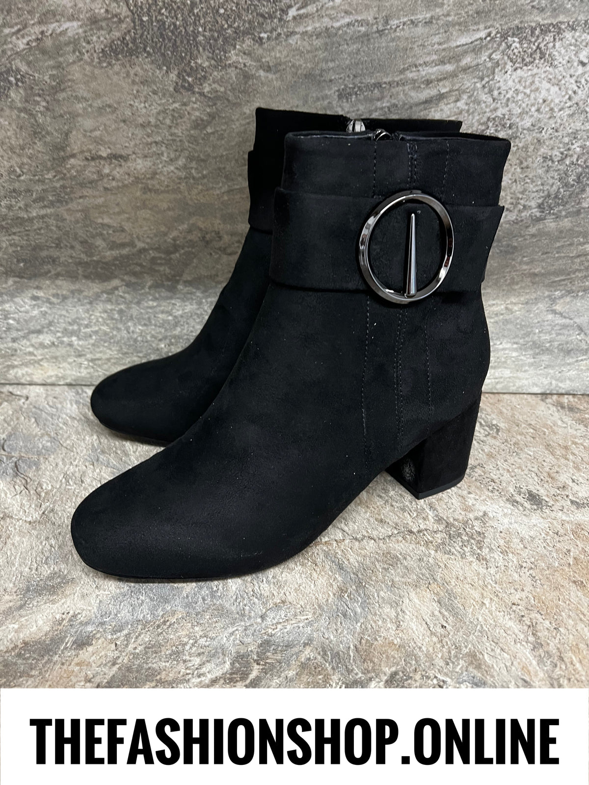 Tina black heeled buckle boot sizes 4-8