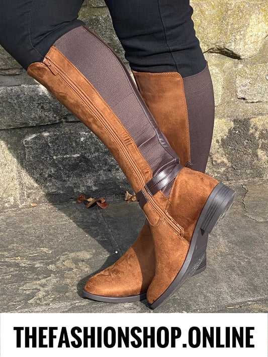 Brown mock suede knee length boot 3-8