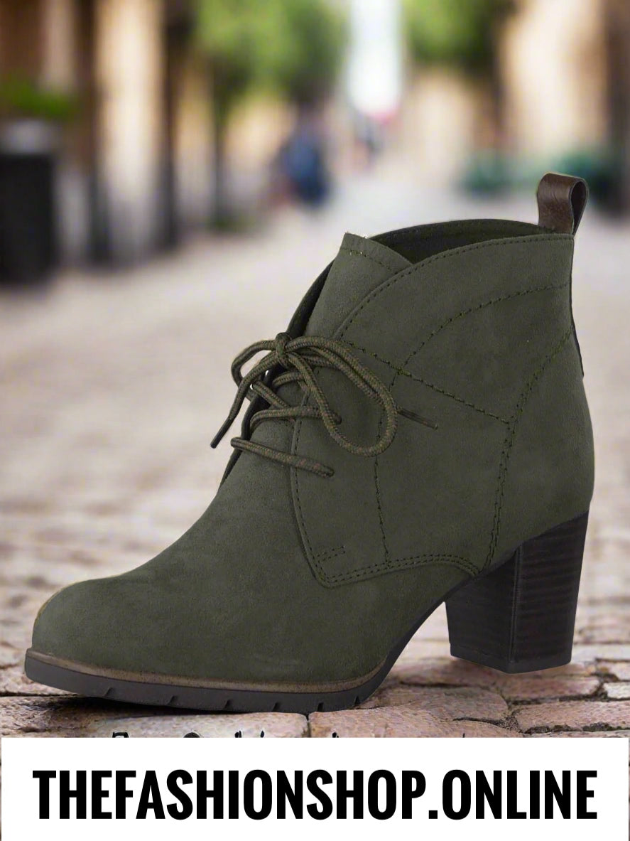 Marco Tozzi khaki heeled lace up boot 4-9
