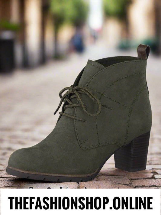 Marco Tozzi khaki heeled lace up boot 4-9
