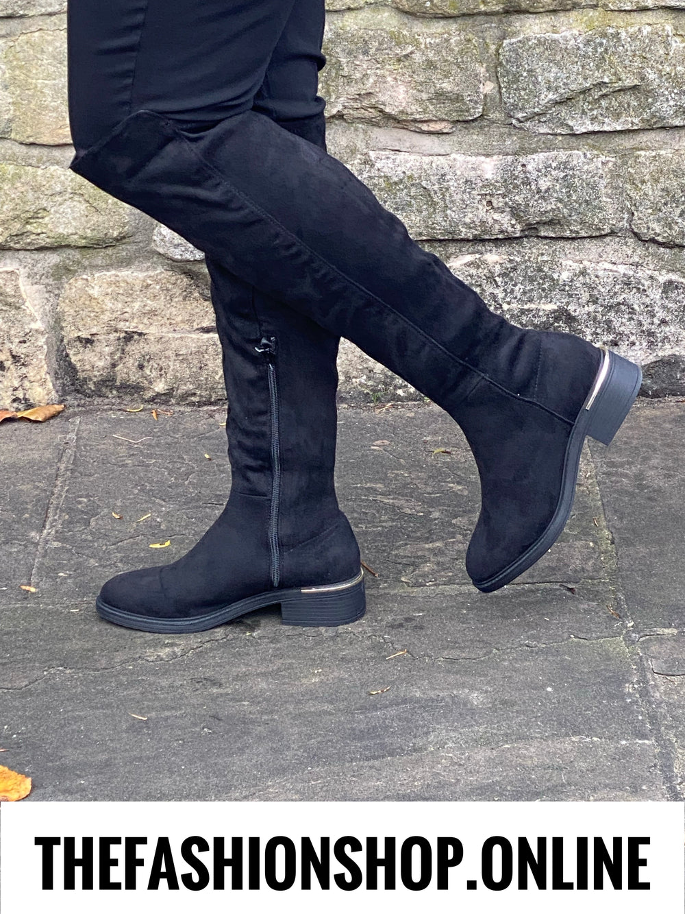 Black wide fit mock suede over the knee boot sizes 3-7