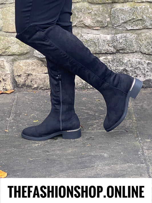 Black wide fit mock suede over the knee boot sizes 3-7