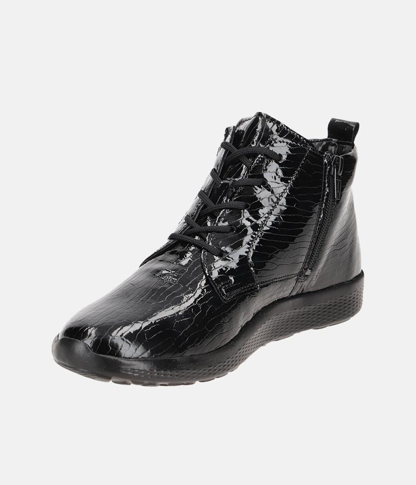 Waldlaufer Brez black leather patent ankle boots wide fit sizes 4-8