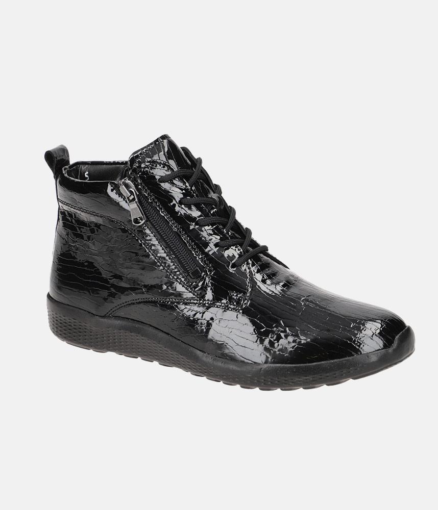 Waldlaufer Brez black leather patent ankle boots wide fit sizes 4-8