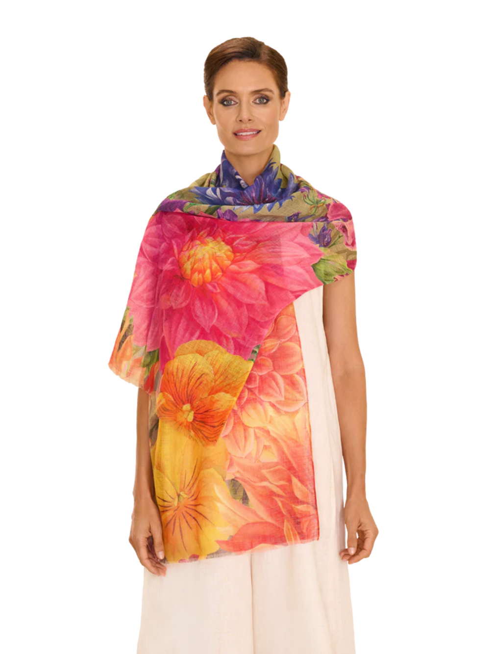 Powder Bountiful Blooms Linen Cotton Scarf
