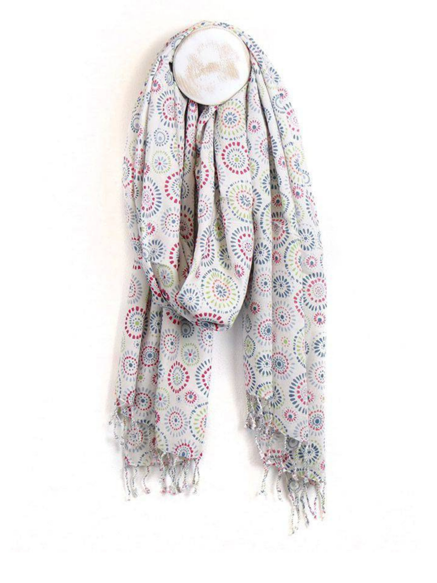 Pom Multi Dotted Circles Print on Soft Modal Scarf with Twist Tassel