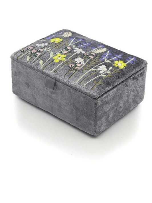 Pom Embroidered Velvet Small Jewellery Box With Vintage Style Embroidery