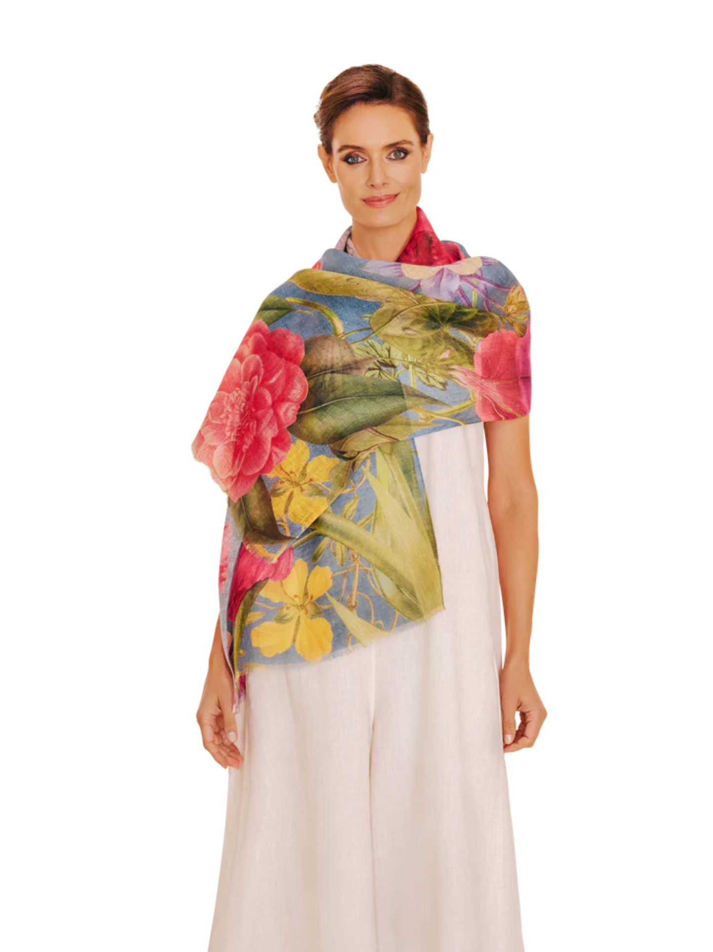 Powder Floral Study Scarf in cotton and linen Denim