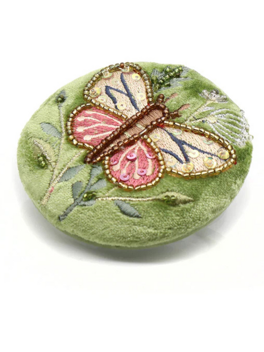 Pom Green Velvet Embroidered Butterfly Mirror