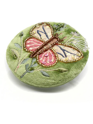 Pom Green Velvet Embroidered Butterfly Mirror
