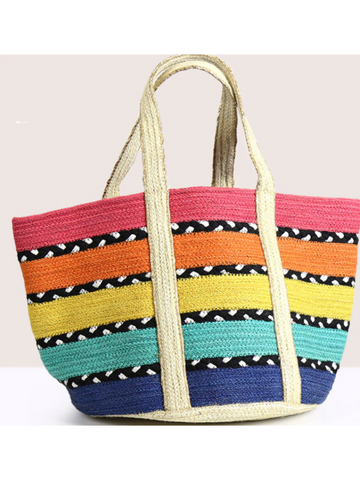 Pom Multi Coloured Bright Striped Beach Bag