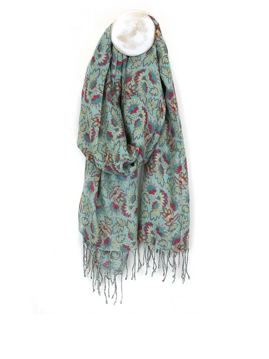 Pom Dusky Turquoise Romanic Garden Print Scarf