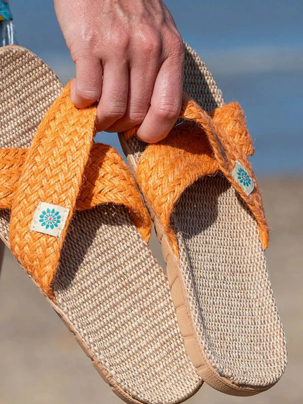 Pom Orange Woven Summer Sliders S M L