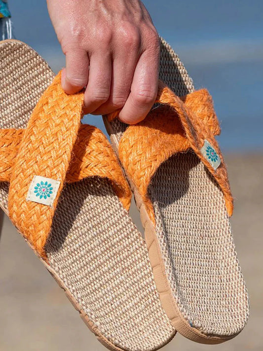 Pom Orange Woven Summer Sliders S M L