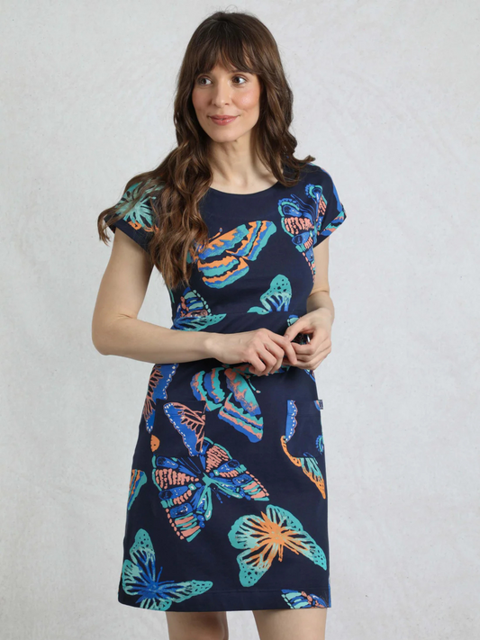 Weird Fish Tallahassee dark blue organic jersey dress sizes 8-22