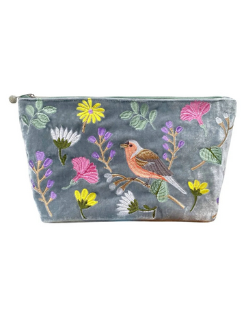 Lua Finch and Flower Wash Bag and Cosmetic Purse - Pale Blue