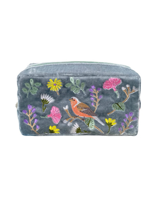Lua Finch and Flower Cosmetic Purse - Pale Blue