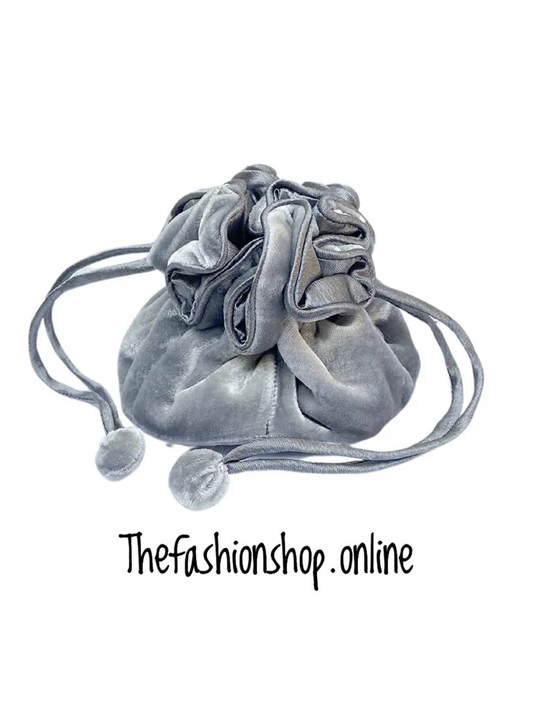 Lua Grey Velvet Draw Pull Pouch