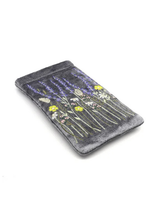 Pom Dusky Grey Glasses Case with Lavender Embroidery