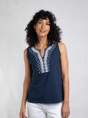 Weird Fish navy Tirtha embroidered vest sizes 8-22
