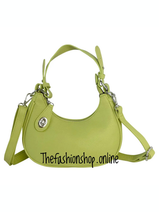 Tara Lime Green Turn Lock Handle Bag with Shoulder strap