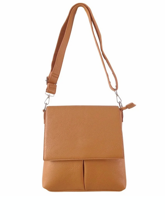 Tamsin Twin Pocket Shoulder Bag in Tan Brown
