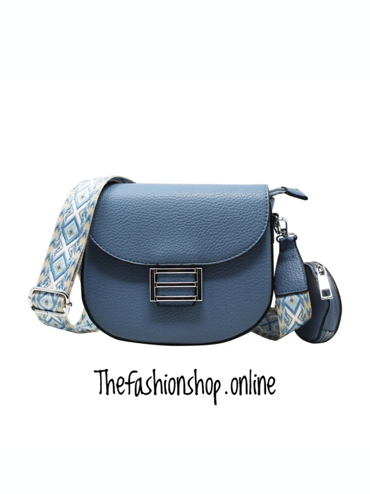 Suzie Saddle Bag with Shoulder strap and coin purse in Denim Blue