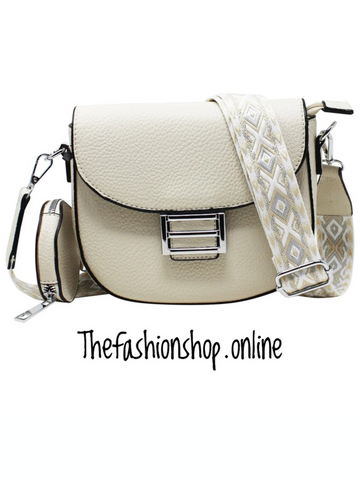 Suzie Saddle Bag with Shoulder strap and coin purse in Beige