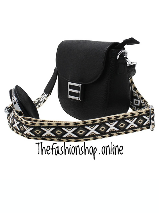 Suzie Saddle Bag with Shoulder strap and coin purse in Black
