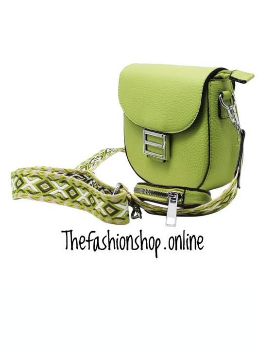 Suzie Saddle Bag with Shoulder strap and coin purse in Lime Green