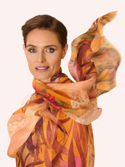 Powder Oriental Crane Design Scarf in cotton and linen