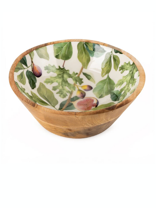 Candlelight Mango Wood Enamel Inlay Bowl with Figs design