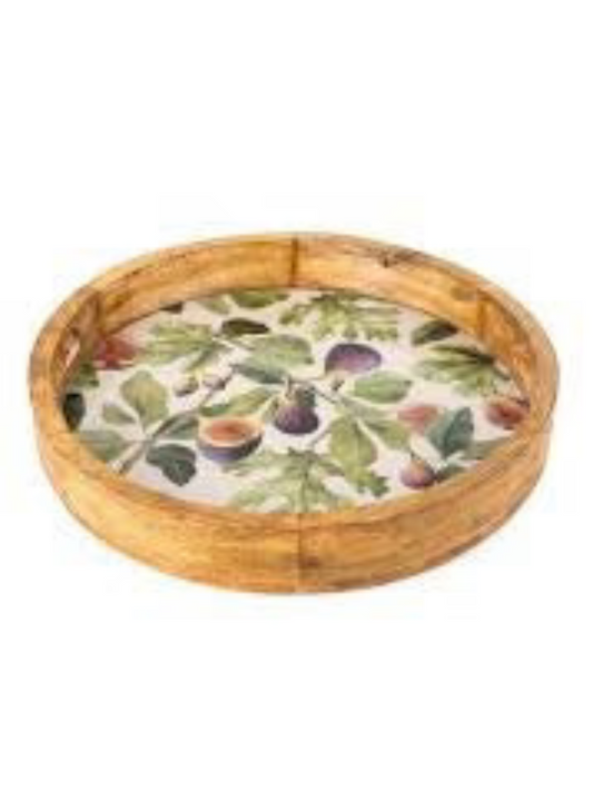 Candlelight Handcrafted Round Tray Mango Wood Figs 30cm