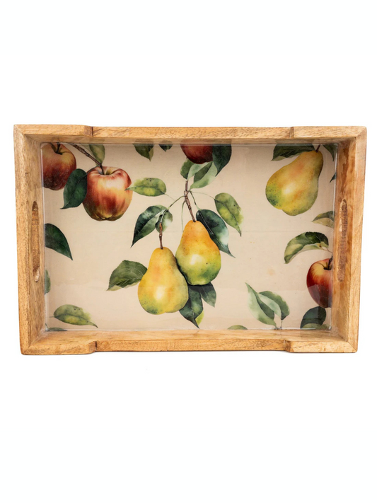 Candlelight Mango Wood Oblong Tray Apples and Pears