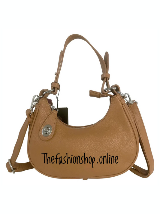 Tara Tan Turn Lock Handle Bag with Shoulder strap